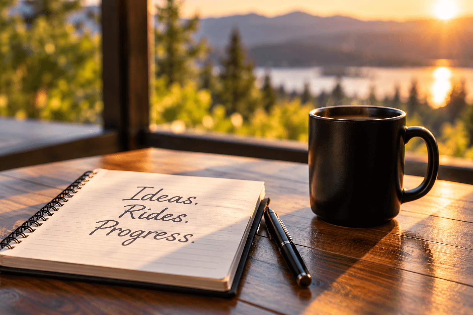 A notebook and coffee on a desk
